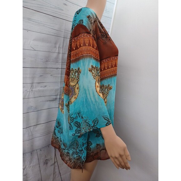 Cato Chiffon Blouse Turquoise Brown Gold Sz 22/24W - Picture 4 of 11